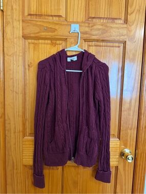 Sonoma Cable-Knit Zip Hoodie Cardigan - Burgundy